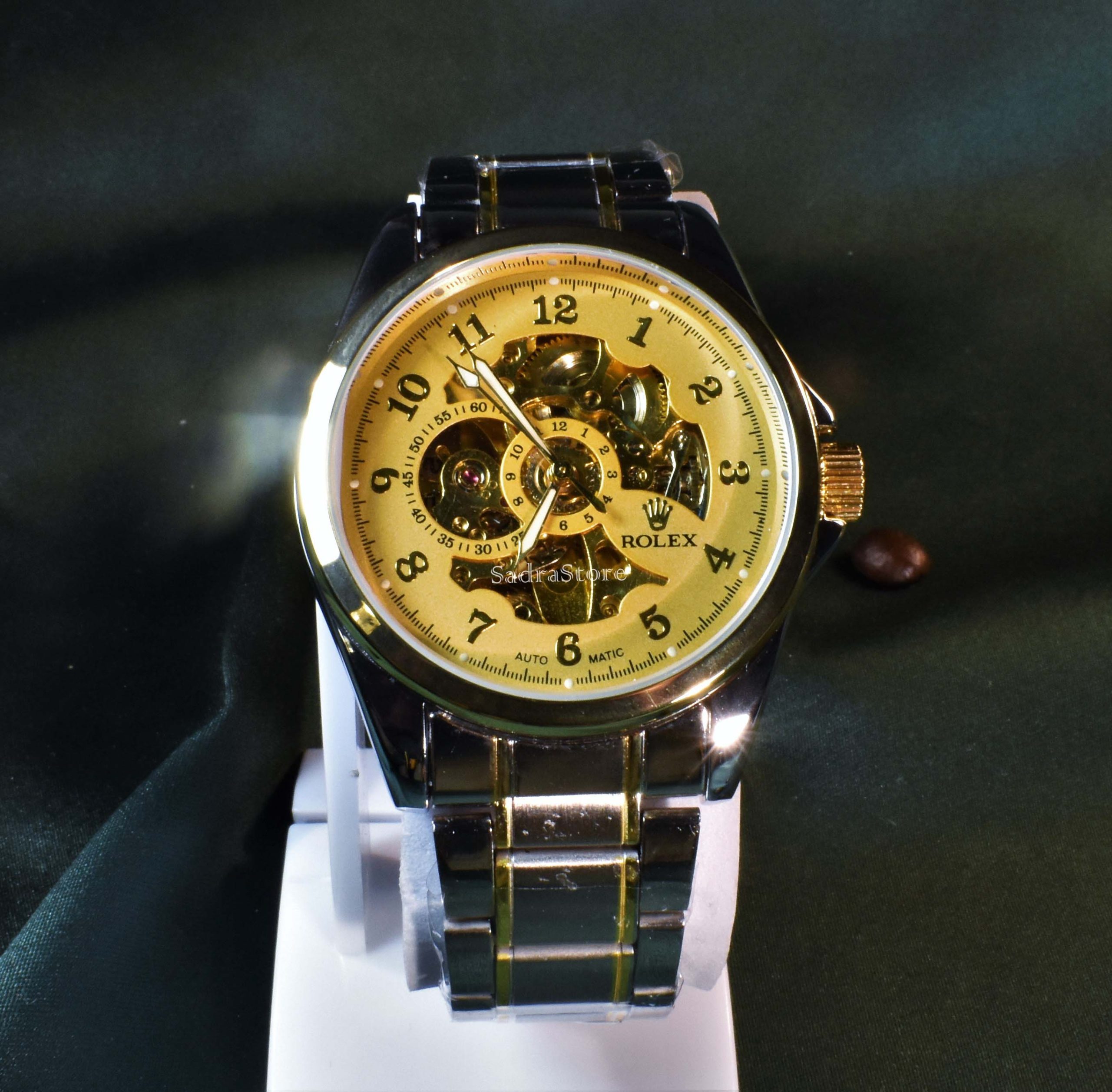 ROLEX WATCH اتوماتیک گوکی رولکس اتومات صفحه بسیارزیبا طلایی ** نشانگرها عددی طلایی براق فسفری ** قاب و بنددورنگ درب استیل - Image 4