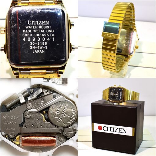 سیتیزن 2 زمانه CITIZEN 30-3186GN-4W-S موتور ژاپن ،، طلایی صفحه مشکی بدون چراغ لایت - Image 7