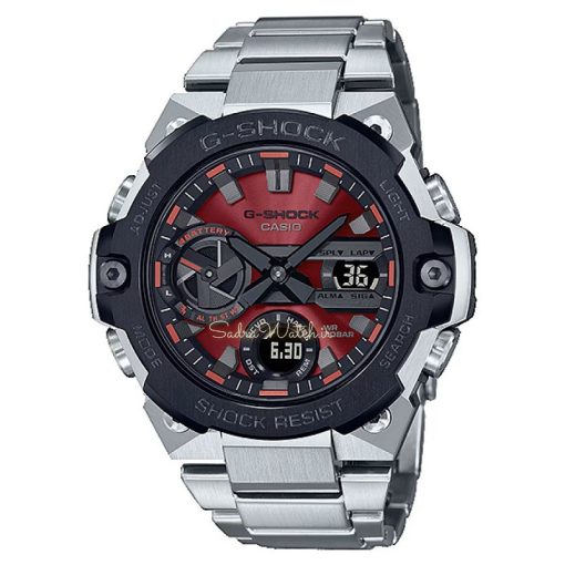 کاسیو جی شاک CASIO G-SHOCK GST-B400 هیدرولیک دیجیتال صفحه زرشکی