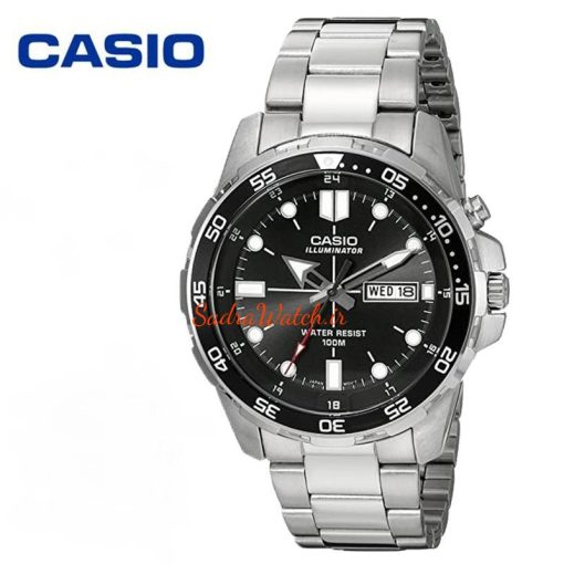 CASIO ILLUMINATOR 5373 MTD-1079 کاسیو موتور VX ژاپن ساخت شرکت سیکو ،، تک موتوره دو تقویم ،، فول استیل ، دارای چراغ صفحه