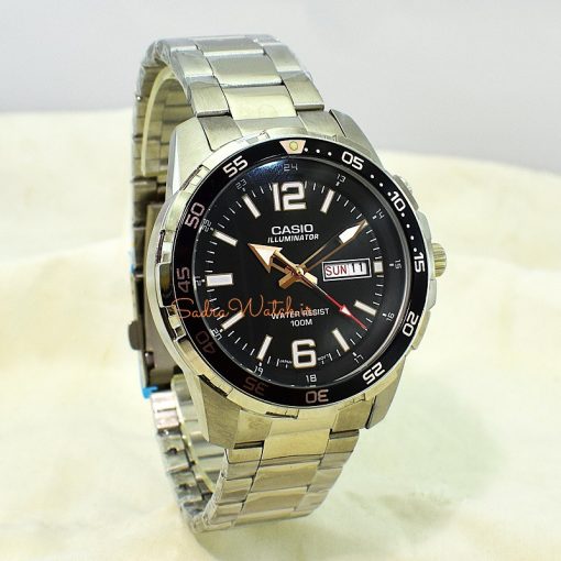 CASIO ILLUMINATOR 5373 MTD-1079 کاسیو موتور VX ژاپن ساخت شرکت سیکو ،، تک موتوره دو تقویم ،، فول استیل دارای چراغ صفحه - Image 2