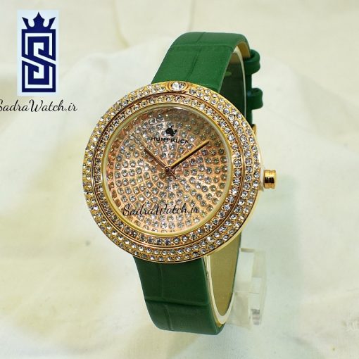 HUMPBUCK  CK-0008 هومپ بوک جدید زنانه موتور ژاپن تمام نگین حلقه نگین دار دور شیشه گردان رنگ بند سبز - Image 2