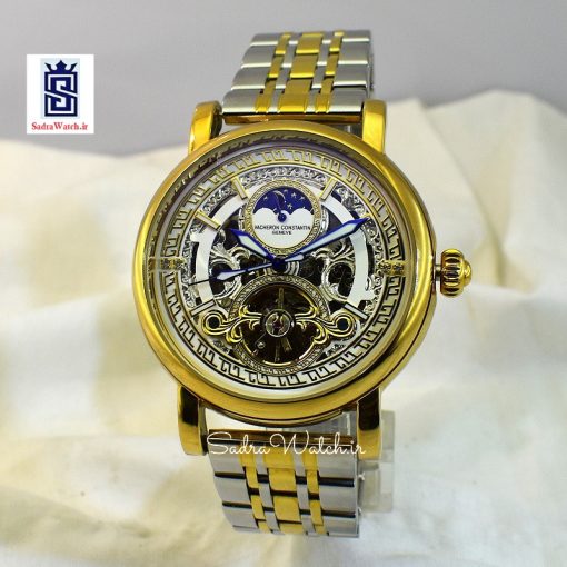 VACHERON CONSTANTIN GENEVE 22K واچرون کنستانتین اتوماتیک مکانیکی (کوکی حرکتی) اسگلتون قلب باز دو رنگ - Image 4