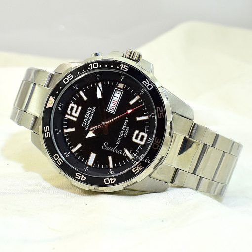 CASIO ILLUMINATOR 5373 MTD-1079 کاسیو موتور VX ژاپن ساخت شرکت سیکو ،، تک موتوره دو تقویم ،، فول استیل دارای چراغ صفحه - Image 3