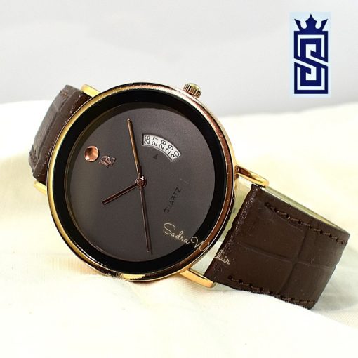 DeLAWRENCE GBX-1088DG DL دلاورنس جدید مردانه ژاپن رنگ قاب طلایی و بند قهوه ای - Image 3