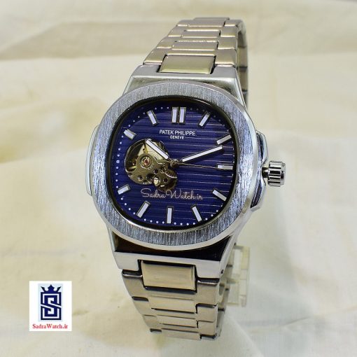 PATEK PHILIPPE S2188G   پتک فیلیپ اتوماتیک کوکی موتور با کیفیت ** صفحه سرمه ای ** درب موتور اسگلتون قلب باز شیشه ای - Image 4