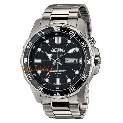 CASIO ILLUMINATOR 5373 MTD-1079 کاسیو موتور VX ژاپن ساخت شرکت سیکو ،، تک موتوره دو تقویم ،، فول استیل ، دارای چراغ صفحه - Image 4