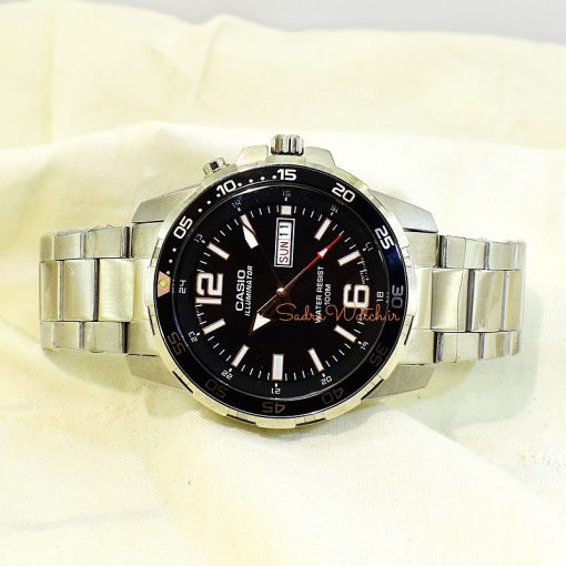 CASIO ILLUMINATOR 5373 MTD-1079 کاسیو موتور VX ژاپن ساخت شرکت سیکو ،، تک موتوره دو تقویم ،، فول استیل دارای چراغ صفحه - Image 5