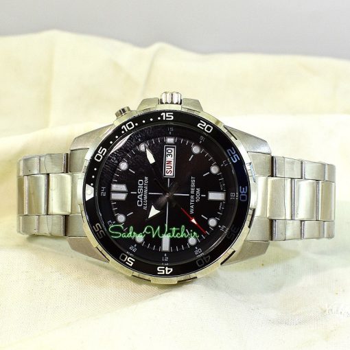 CASIO ILLUMINATOR 5373 MTD-1079 کاسیو موتور VX ژاپن ساخت شرکت سیکو ،، تک موتوره دو تقویم ،، فول استیل ، دارای چراغ صفحه - Image 5