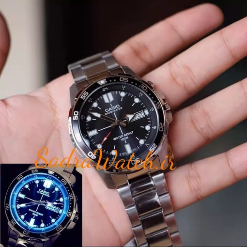 CASIO ILLUMINATOR 5373 MTD-1079 کاسیو موتور VX ژاپن ساخت شرکت سیکو ،، تک موتوره دو تقویم ،، فول استیل ، دارای چراغ صفحه - Image 6