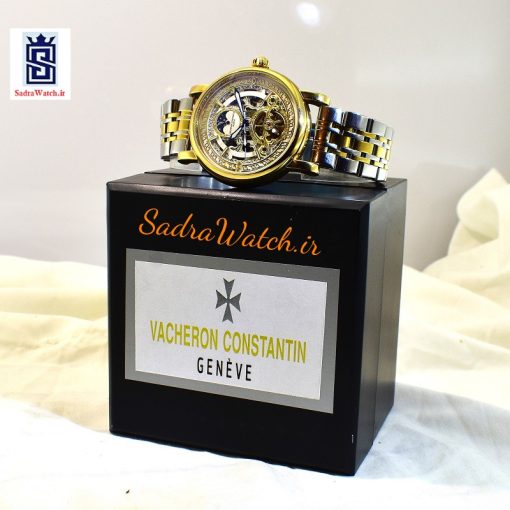 VACHERON CONSTANTIN GENEVE 22K واچرون کنستانتین اتوماتیک مکانیکی (کوکی حرکتی) اسگلتون قلب باز دو رنگ - Image 10