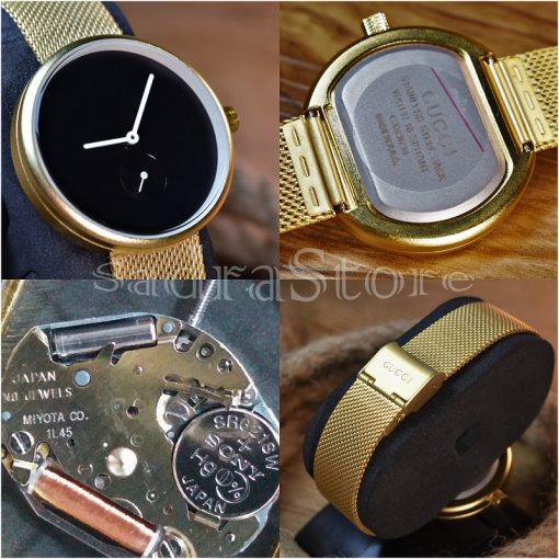 GUCCI WATCH CX89698 گوچی موتور ژاپن 2 موتوره  ** زیر ثانیه فعال ** درب استیل ** رنگ بسیارزیبای طلایی - Image 9