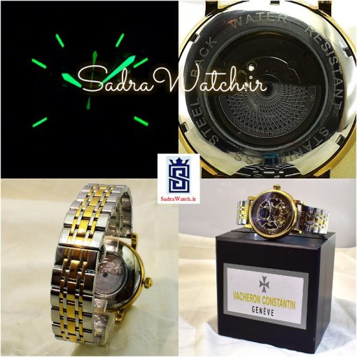 VACHERON CONSTANTIN GENEVE 22K واچرون کنستانتین اتوماتیک مکانیکی (کوکی حرکتی) اسگلتون قلب باز دو رنگ - Image 11