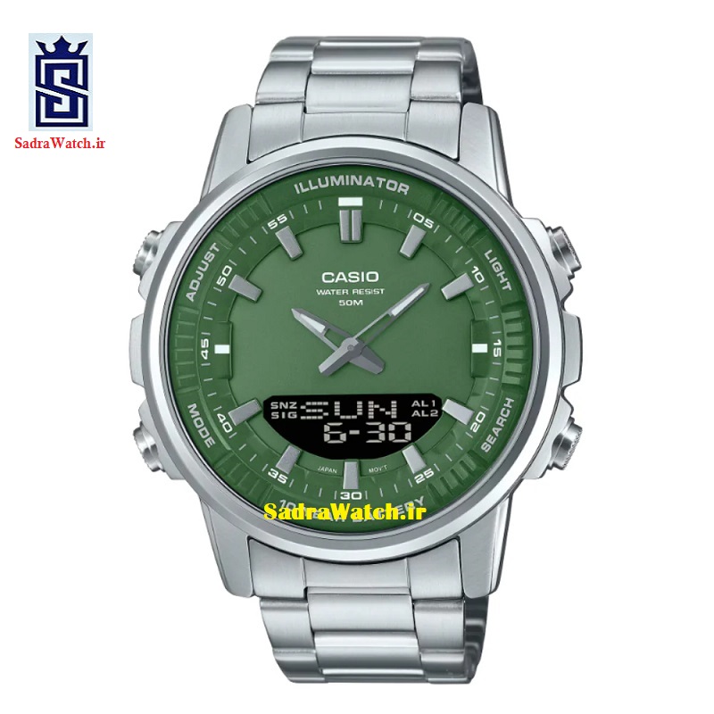 کاسیو هیدرولیک CASIO WORLD TIME AMW – 880 دو زمانه با چراغ لایت لامپی بسیار قوی