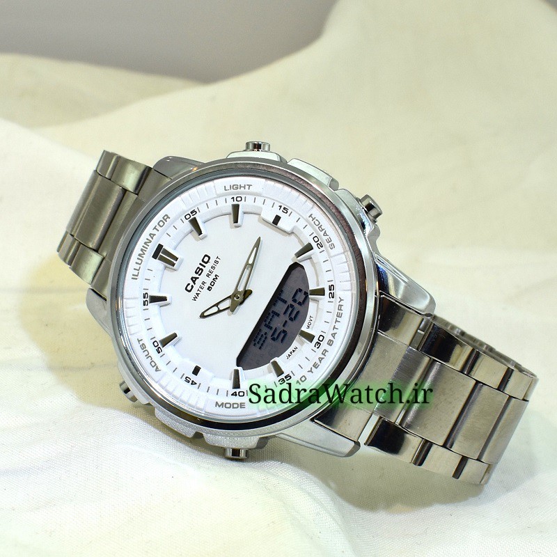 کاسیو هیدرولیک CASIO WORLD TIME AMW – 880 دو زمانه با چراغ لایت لامپی بسیار قوی - Image 3