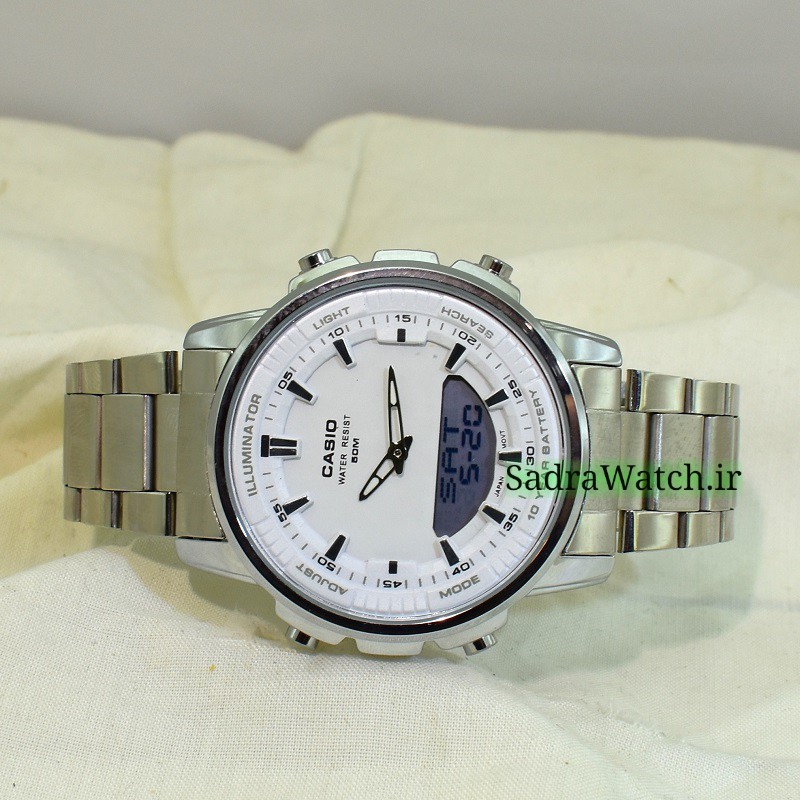 کاسیو هیدرولیک CASIO WORLD TIME AMW – 880 دو زمانه با چراغ لایت لامپی بسیار قوی - Image 6