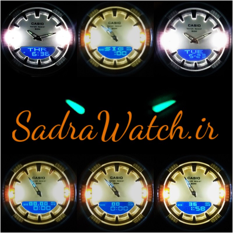 کاسیو هیدرولیک CASIO WORLD TIME AMW - 880 دو زمانه با چراغ لایت لامپی بسیار قوی - Image 7