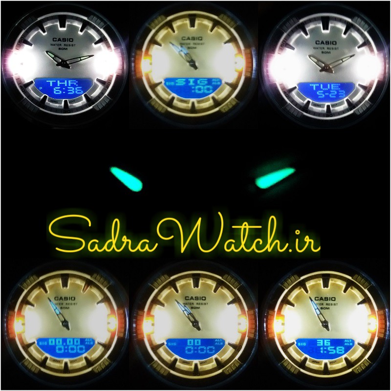 کاسیو هیدرولیک CASIO WORLD TIME AMW – 880 دو زمانه با چراغ لایت لامپی بسیار قوی - Image 7