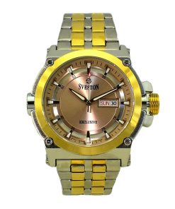 ساعت مردانه سوستون 2 تقویم مدل SVESTON EXCLUSIVE SV-9268 دو رنگ صفحه رزگلد