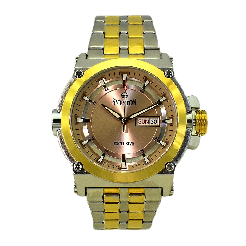 ساعت مردانه سوستون 2 تقویم مدل SVESTON EXCLUSIVE SV-9268 دو رنگ صفحه رزگلد