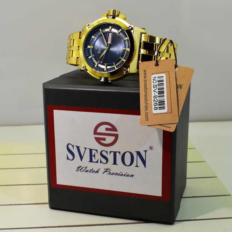 ساعت مردانه سوستون 2 تقویم مدل SVESTON EXCLUSIVE SV-9268 طلایی صفحه سرمه ای - Image 12