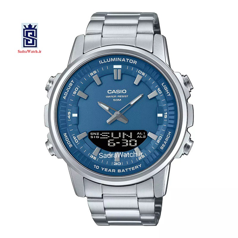 کاسیو هیدرولیک CASIO WORLD TIME AMW – 880 دو زمانه با چراغ لایت لامپی بسیار قوی
