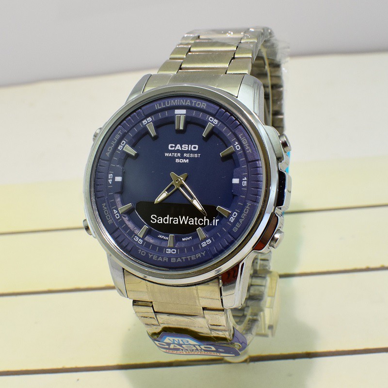 کاسیو هیدرولیک CASIO WORLD TIME AMW – 880 دو زمانه با چراغ لایت لامپی بسیار قوی - Image 4