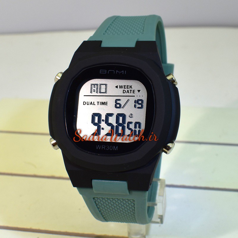 بنمی دیجیتالی BNMI 2302G طرح جدید xxx کاملا ضدآب xxx قاب مشکی بند سبزآبی - Image 4