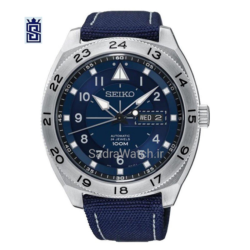 SEIKO5 A4 – 06J0 – 4R36A سیکو 5 اتوماتیک حرکتی * موتور سیکو 24 سنگ ساخت ژاپن ** فول استیل ** 2 تقویم با ایام هفته فارسی صفحه سرمه ای