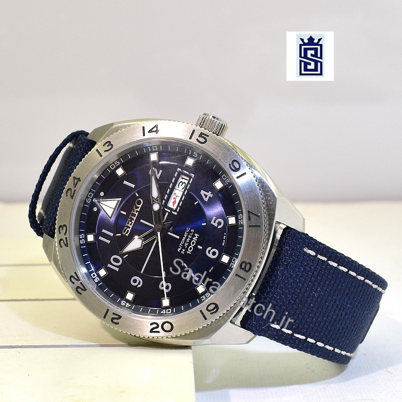 SEIKO5 A4 – 06J0 – 4R36A سیکو 5 اتوماتیک حرکتی * موتور سیکو 24 سنگ ساخت ژاپن ** فول استیل ** 2 تقویم با ایام هفته فارسی صفحه سرمه ای - Image 3