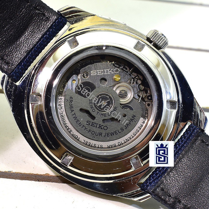 SEIKO5 A4 – 06J0 – 4R36A سیکو 5 اتوماتیک حرکتی * موتور سیکو 24 سنگ ساخت ژاپن ** فول استیل ** 2 تقویم با ایام هفته فارسی صفحه سرمه ای - Image 8