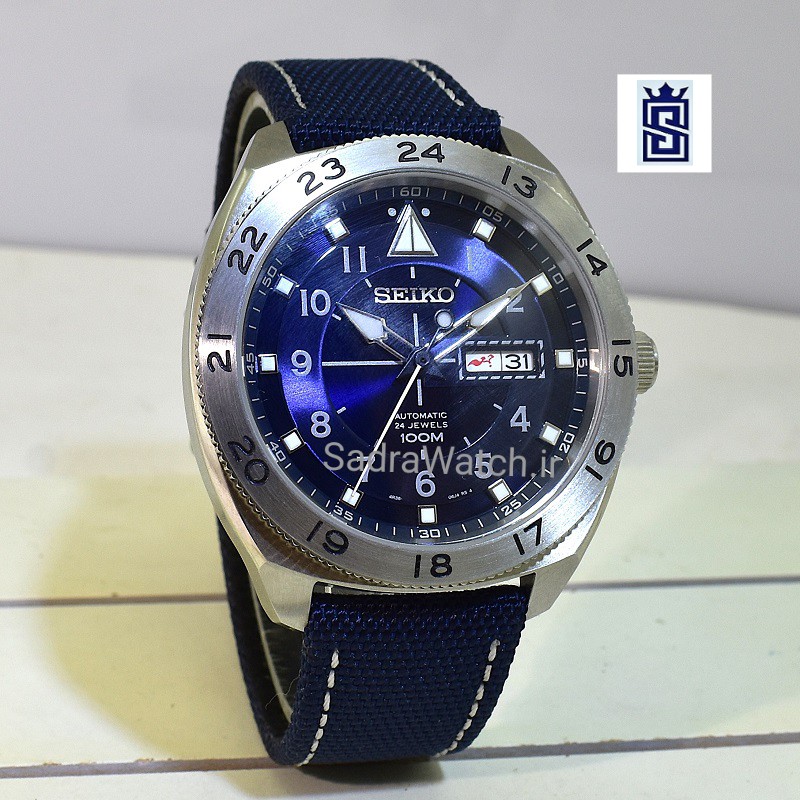 SEIKO5 A4 – 06J0 – 4R36A سیکو 5 اتوماتیک حرکتی * موتور سیکو 24 سنگ ساخت ژاپن ** فول استیل ** 2 تقویم با ایام هفته فارسی صفحه سرمه ای - Image 2